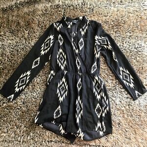 Black and Cream Geometric Romper